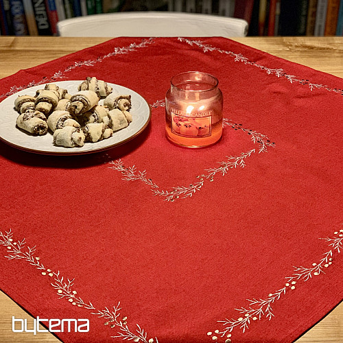 Embroidered Christmas tablecloth and shawl MISTLET RED