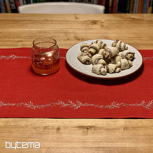 Embroidered Christmas tablecloth and shawl MISTLET RED