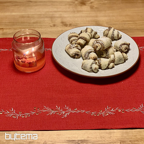 Embroidered Christmas tablecloth and shawl MISTLET RED
