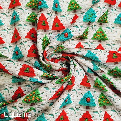 Cotton fabric CROCHETED TREES