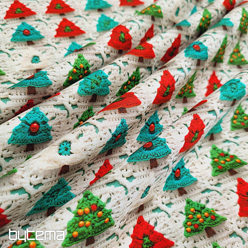 Cotton fabric CROCHETED TREES