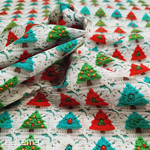 Cotton fabric CROCHETED TREES