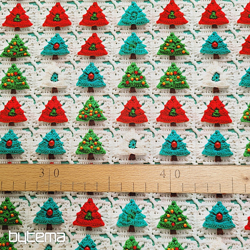 Cotton fabric CROCHETED TREES