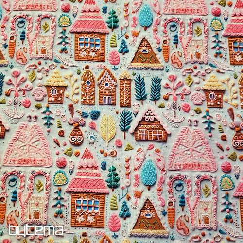 GINGERBREAD COTTAGE cotton fabric