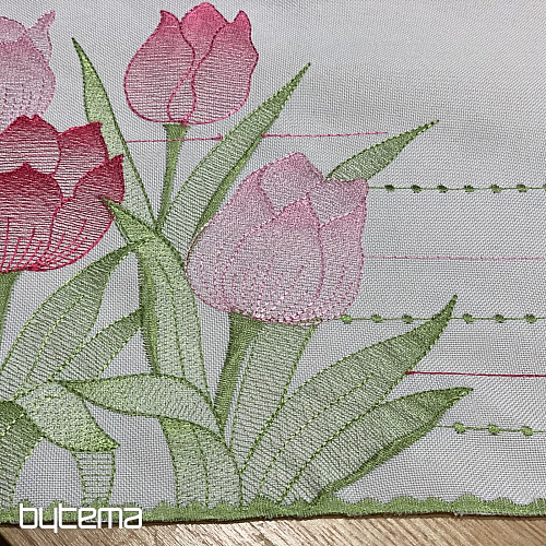 Embroidered tablecloth and scarf Pink tulips