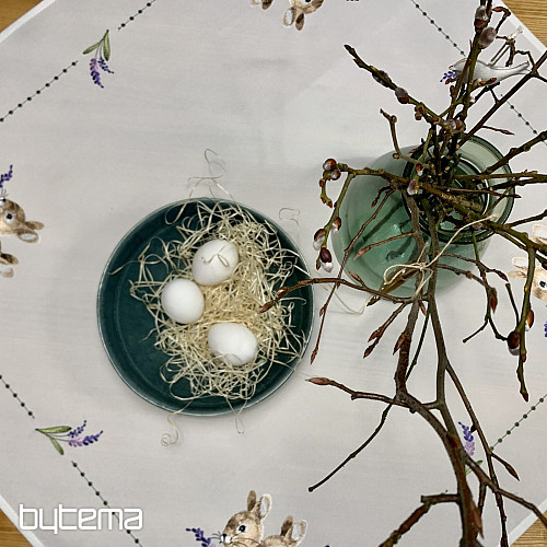 Embroidered tablecloth EASTER BUNNY with lavender