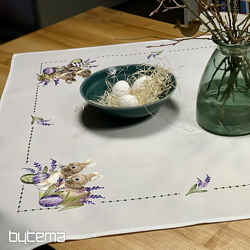 Embroidered tablecloth EASTER BUNNY with lavender