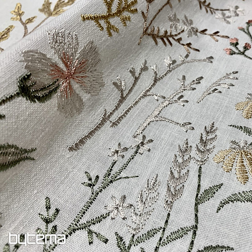 Embroidered decorative fabric with flowers GINGER