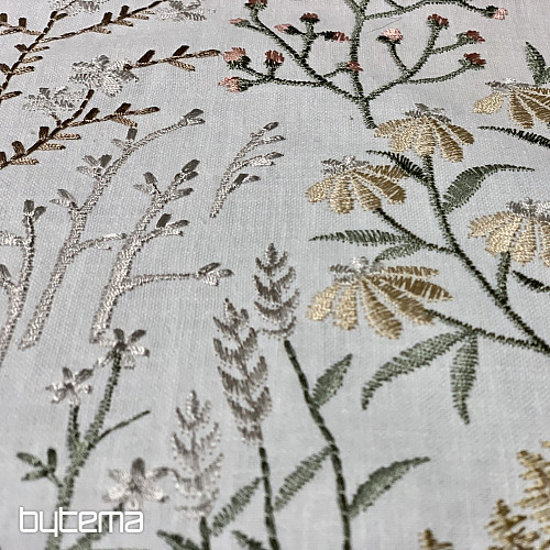 Embroidered decorative fabric with flowers GINGER