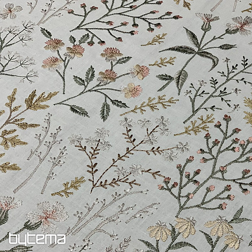 Embroidered decorative fabric with flowers GINGER