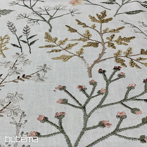Embroidered decorative fabric with flowers GINGER