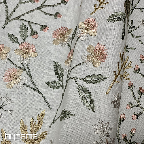 Embroidered decorative fabric with flowers GINGER