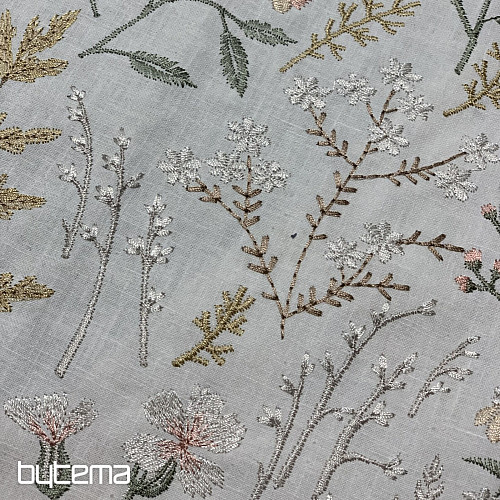 Embroidered decorative fabric with flowers GINGER