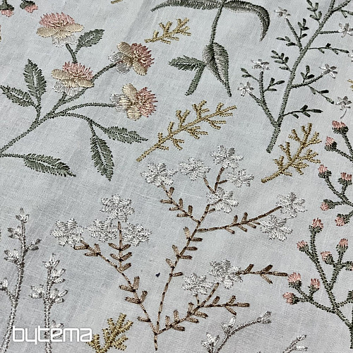 Embroidered decorative fabric with flowers GINGER