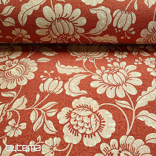 Decorative fabric GOLDEN FLOWERS cinnamon background