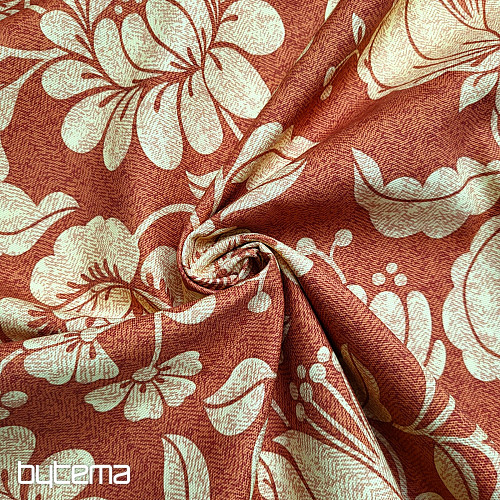 Decorative fabric GOLDEN FLOWERS cinnamon background