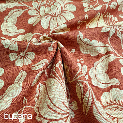 Decorative fabric GOLDEN FLOWERS cinnamon background