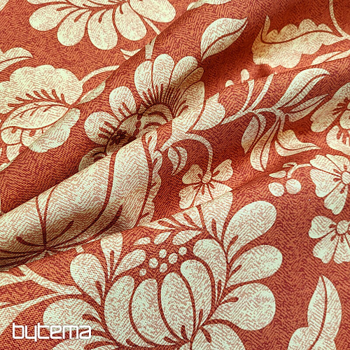 Decorative fabric GOLDEN FLOWERS cinnamon background