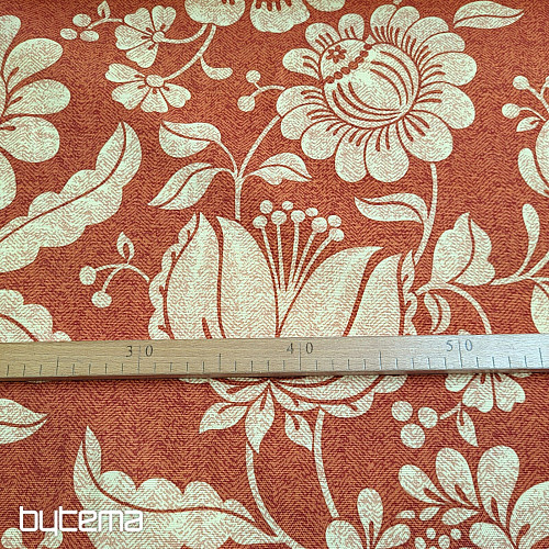 Decorative fabric GOLDEN FLOWERS cinnamon background