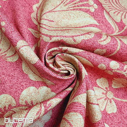 Decorative fabric GOLDEN FLOWERS red background