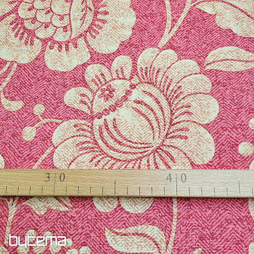 Decorative fabric GOLDEN FLOWERS red background