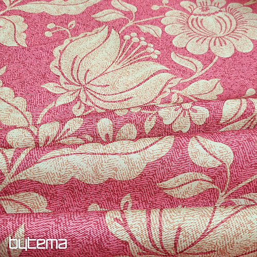 Decorative fabric GOLDEN FLOWERS red background