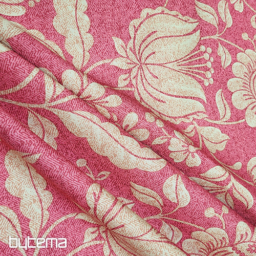 Decorative fabric GOLDEN FLOWERS red background