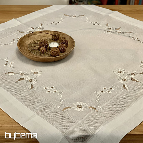 Embroidered tablecloth and scarf DAISIES BROWN