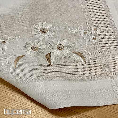 Embroidered tablecloth and scarf DAISIES BROWN