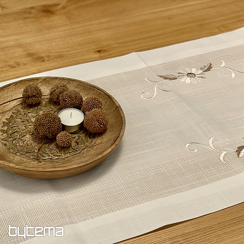 Embroidered tablecloth and scarf DAISIES BROWN