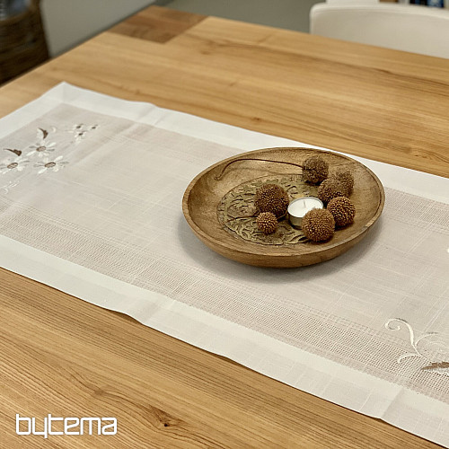 Embroidered tablecloth and scarf DAISIES BROWN