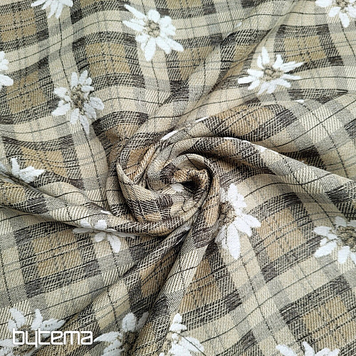 Luxurious decorative fabric FLOWERS AND CHECKERS light brown