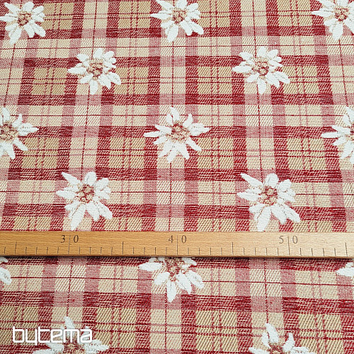 Luxurious decorative fabric FLOWERS AND DIAMONDS red