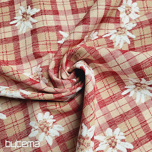 Luxurious decorative fabric FLOWERS AND DIAMONDS red