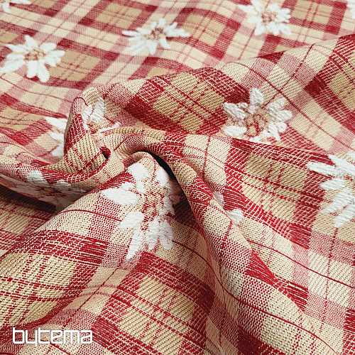 Luxurious decorative fabric FLOWERS AND DIAMONDS red