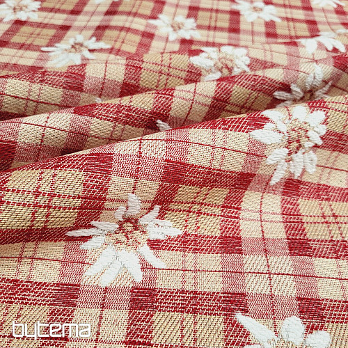 Luxurious decorative fabric FLOWERS AND DIAMONDS red