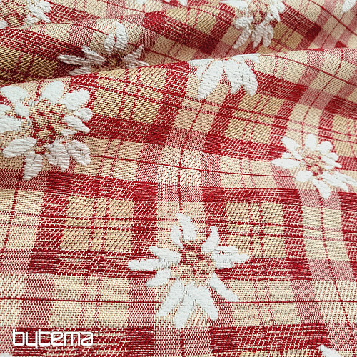 Luxurious decorative fabric FLOWERS AND DIAMONDS red