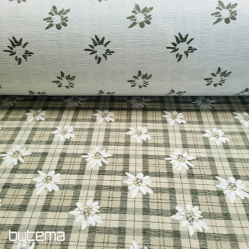 Luxurious decorative fabric FLOWERS AND DIAMONDS green