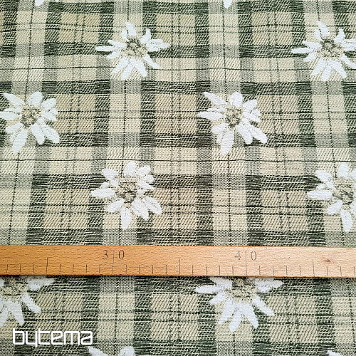 Luxurious decorative fabric FLOWERS AND DIAMONDS green