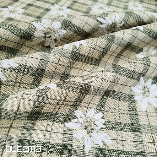 Luxurious decorative fabric FLOWERS AND DIAMONDS green