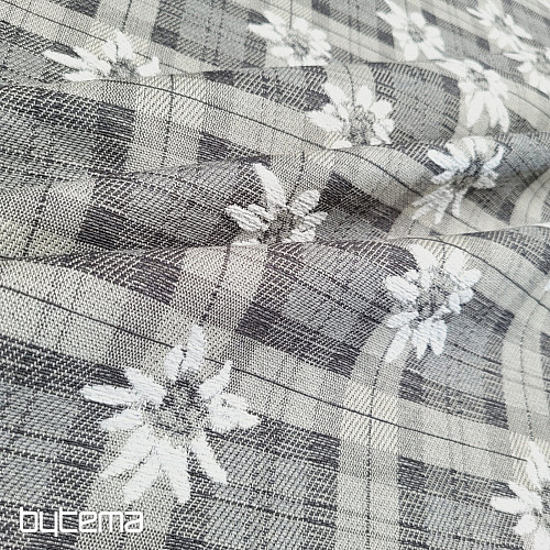 Luxurious decorative fabric FLOWERS AND CHECKERS grey