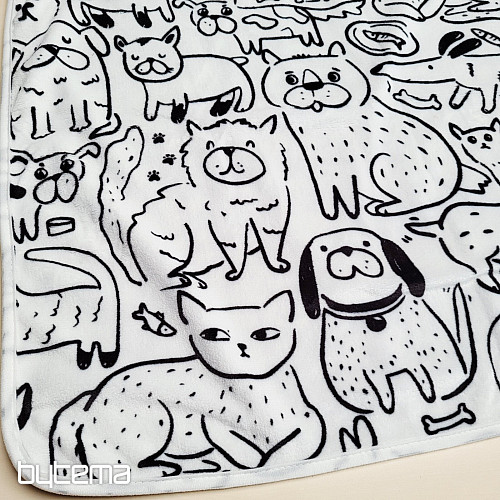 Childrens blanket ANIMALS black and white