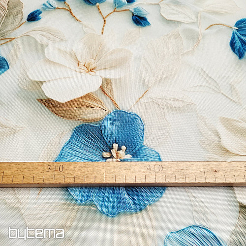 Decorative fabric GARDEN blue and white