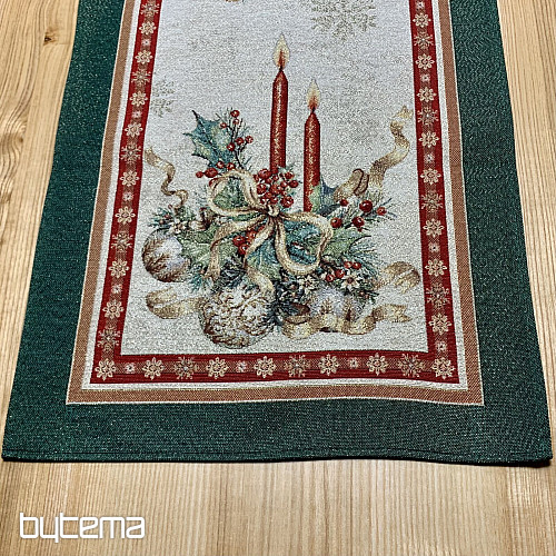 Tapestry tablecloth and scarf FLAMING CANDLES green trim