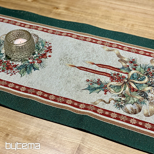 Tapestry tablecloth and scarf FLAMING CANDLES green trim