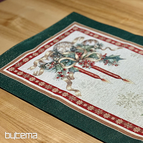 Tapestry tablecloth and scarf FLAMING CANDLES green trim