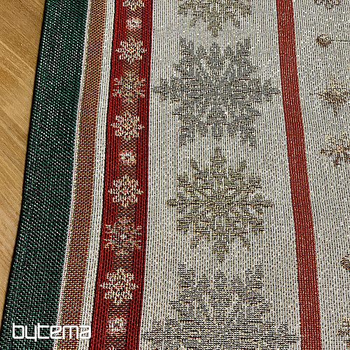 Tapestry tablecloth and scarf FLAMING CANDLES green trim