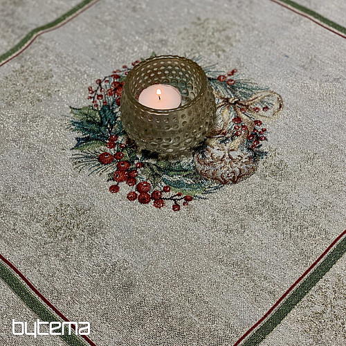 Tapestry tablecloth and scarf FLAMING CANDLES green trim