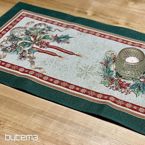 Tapestry tablecloth and scarf FLAMING CANDLES green trim