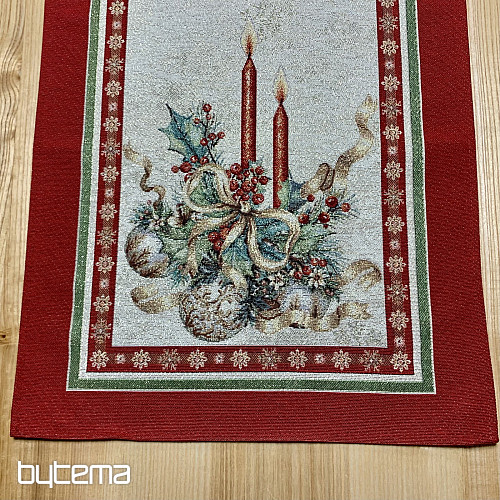 Tapestry tablecloth and scarf FLAMING CANDLES red trim